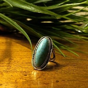 Silver Toned Oval Faux Turquoise  Ring